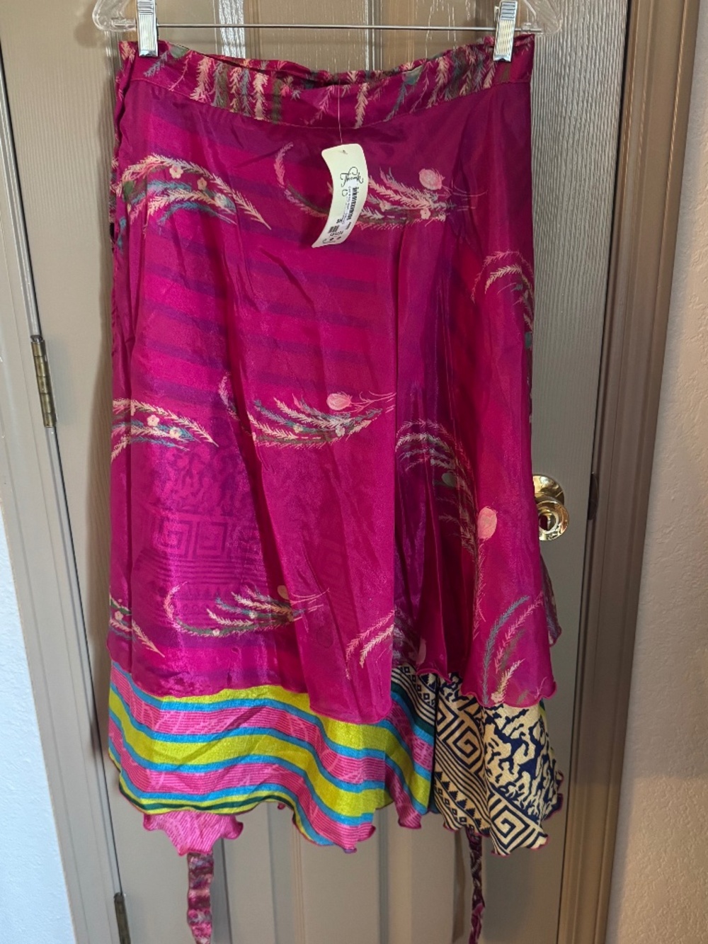 Reversible Pink sari wrap skirt / dress Sz L
